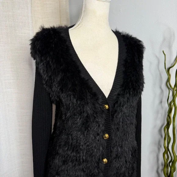 Gianni Versace Versus Rabbit Fur Knit Wool Sweater Black Cardigan IT 42 US 6 - Picture 5 of 15